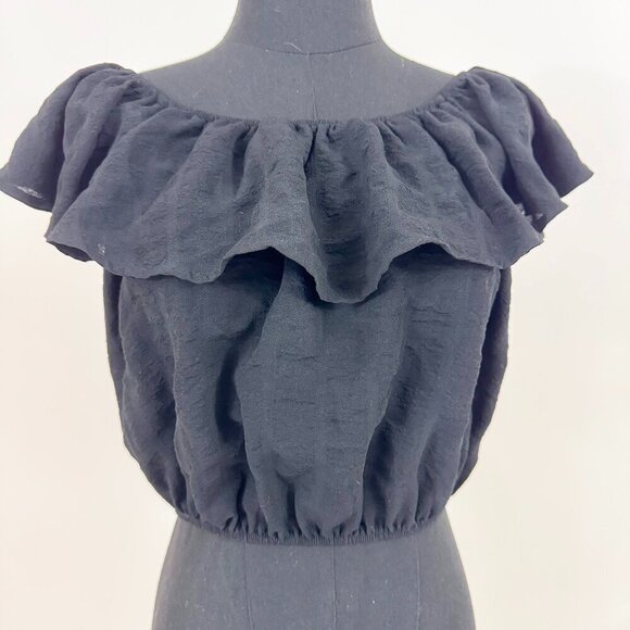 KIMCHI BLUE RUFFLE BLACK OFF THE SHOULDER SHIRT SIZE SMALL - Picture 2 of 11
